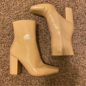 Faux Patent Leather Zippered High Heeled Boots